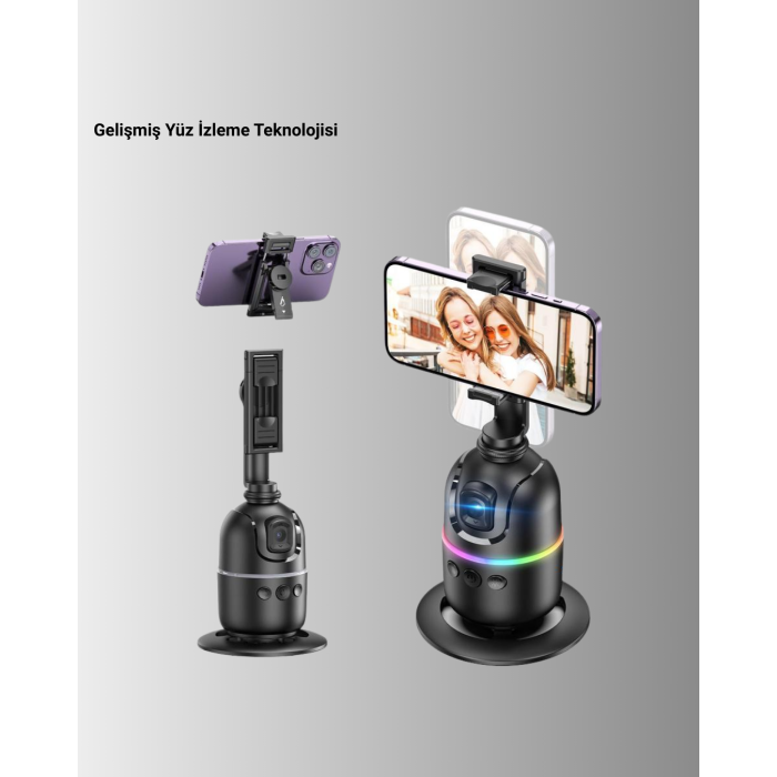 Sosyal Medya İçerikleri İçin Otomatik Yüz Takipli 360° Döner Gimbal Stand -