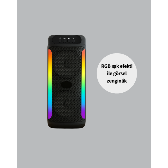 RGB Işıklı Çift Hoparlörlü Taşınabilir Bluetooth Speaker ve Mikrofon -