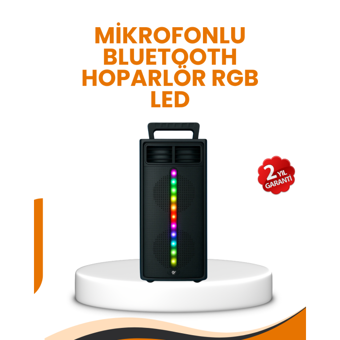 Bluetooth Işıklı Hoparlör – 2x5W Güç | USB + TF Kart + FM Radyo | Siyah Renk -