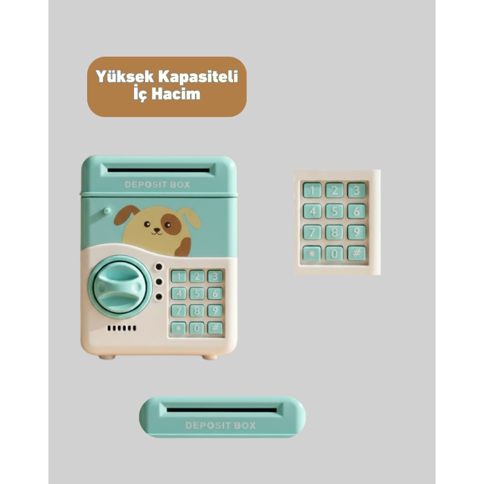 Çocuklar İçin Su Yeşili ATM Kasa Tasarımlı Şifreli Kumbara -