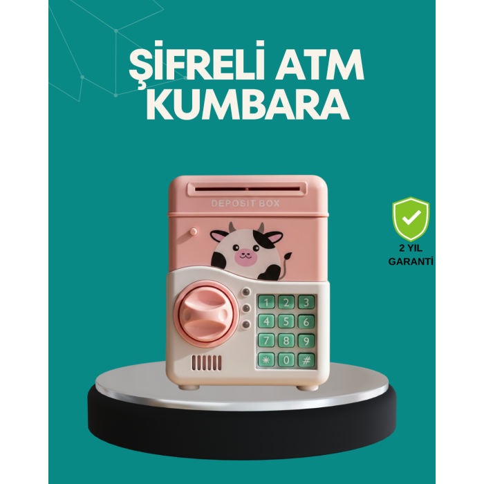 Pembe ATM Kasa Görünümlü Elektronik Şifreli Çocuk Kumbarası -