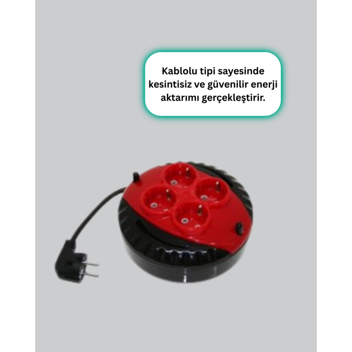 5 Metre Uzatma Kablolu 4 Prizli Makara Kırmızı -
