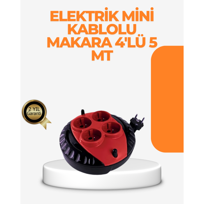 Kırmızı Renk 5 Metre 4’lü Kablolu Priz Makarası -