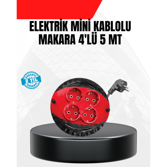 Ev ve Ofis İçin 5 Metre Kablolu 4 Priz Makarası -