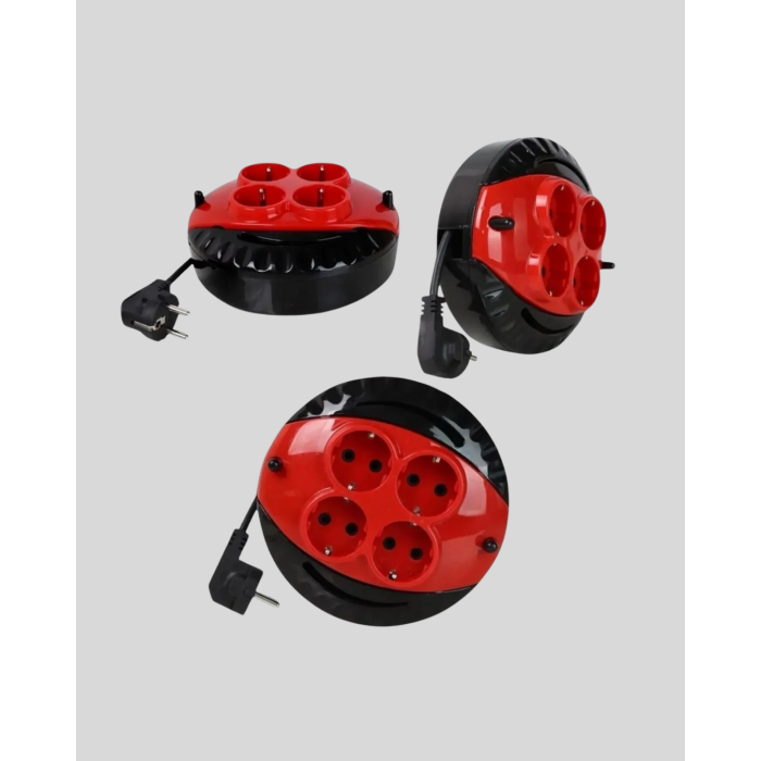 Kırmızı Renk 3 Metre 4’lü Kablolu Priz Makarası -