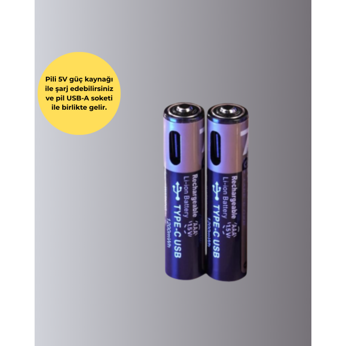 USB Type-C Şarjlı AAA Lityum Pil | 1.5V Sabit Voltaj, 1000+ Şarj Döngüsü ile Uzun Ömür -