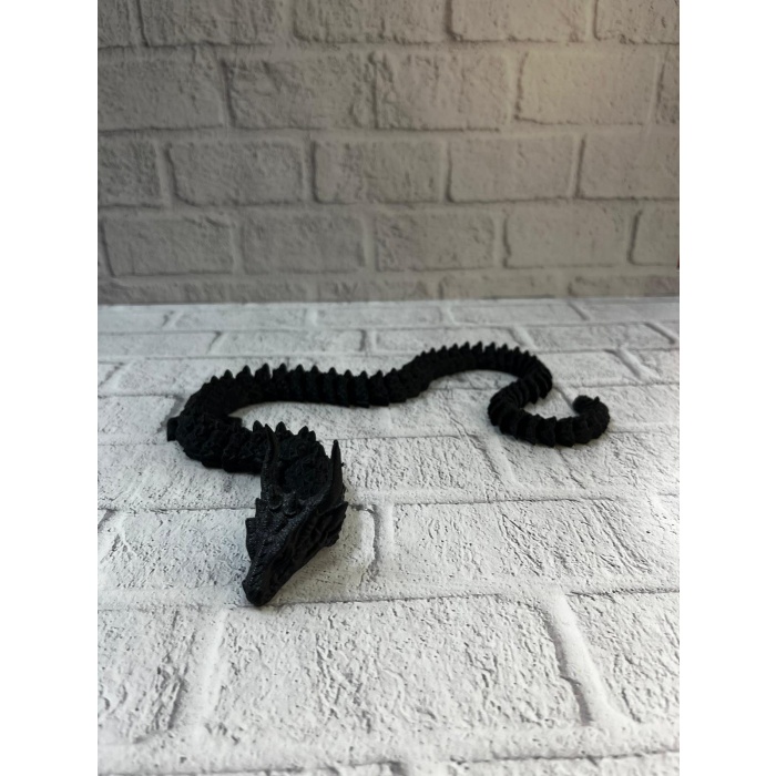 Hareketli Siyah Ejderha Figür Uzun Gövdeli Fantastik Masa ve Raf Dekoru -