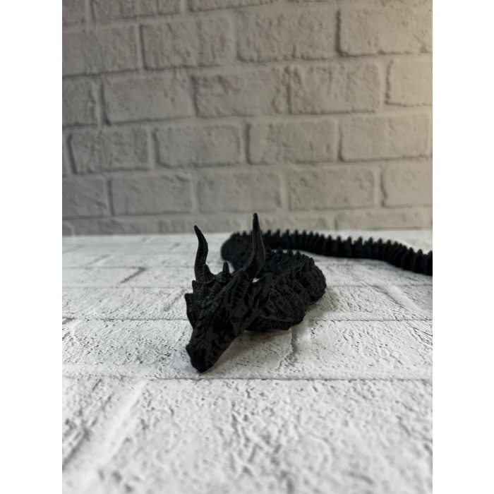 Hareketli Siyah Ejderha Figür Uzun Gövdeli Fantastik Masa ve Raf Dekoru -