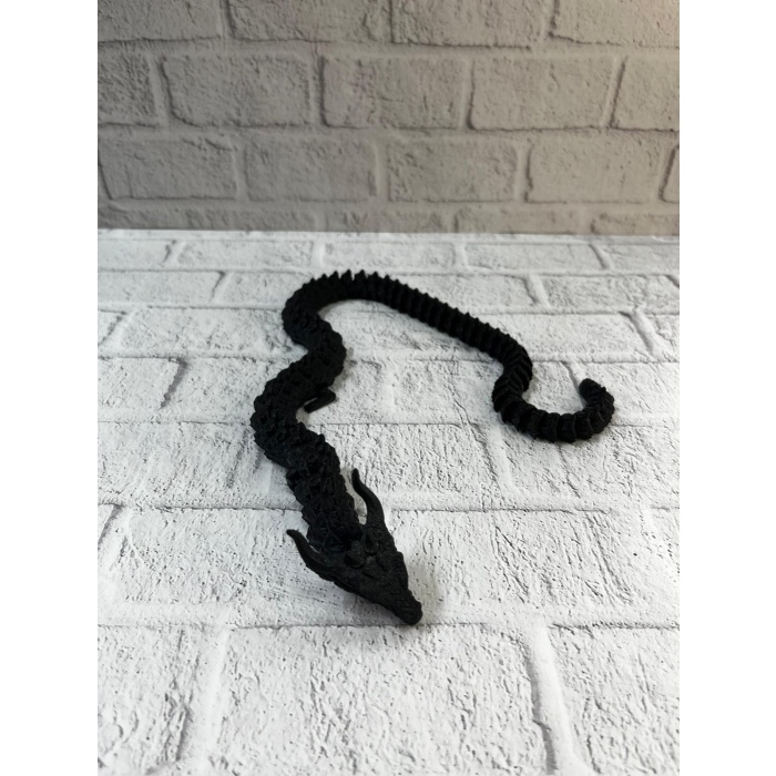Siyah Hareketli Ejderha Figürü Esnek Gövdeli Dekoratif Tasarım 60 cm -