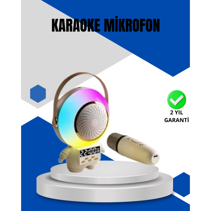 Kablosuz Mikrofonlu Astronot Tasarım Bluetooth Speaker Karaoke -