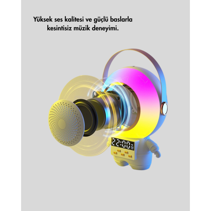 Renkli Işıklı Astronot Mini Bluetooth Speaker ve Karaoke Mikrofon -