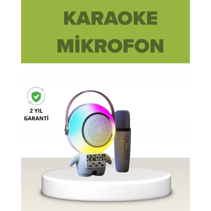 Astronot Tasarımlı Bluetooth Speaker ve Kablosuz Mikrofon Karaoke Seti -