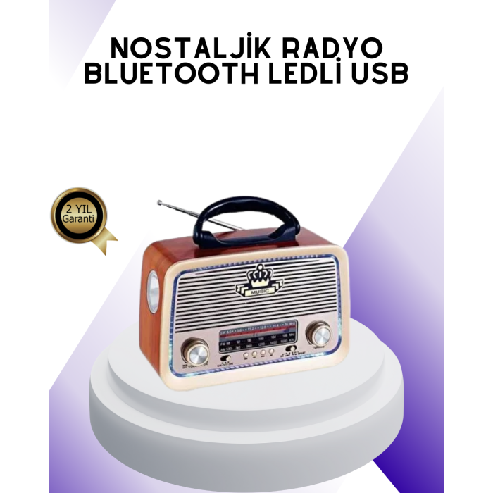Nostalji Bluetooth Radyo FM AM SW Ahşap Eskitme Tasarım -