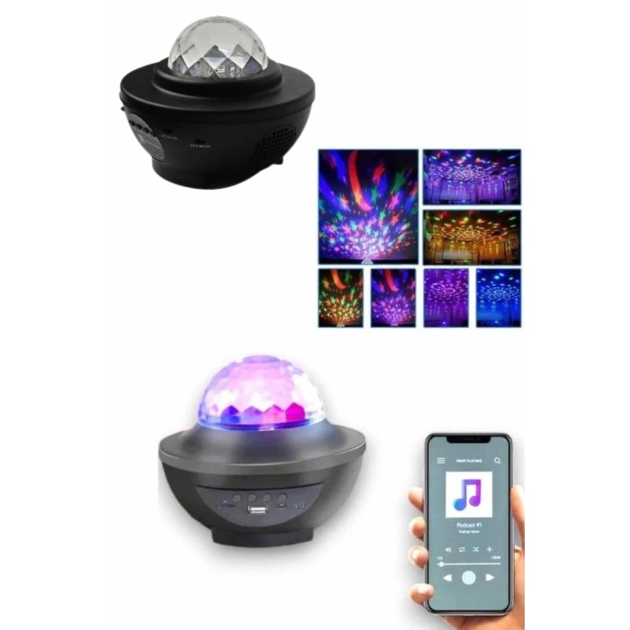 Masa ve Gece Lambası Renkli Projektör Işıklı Disko Topu Bluetooth Hoparlör -