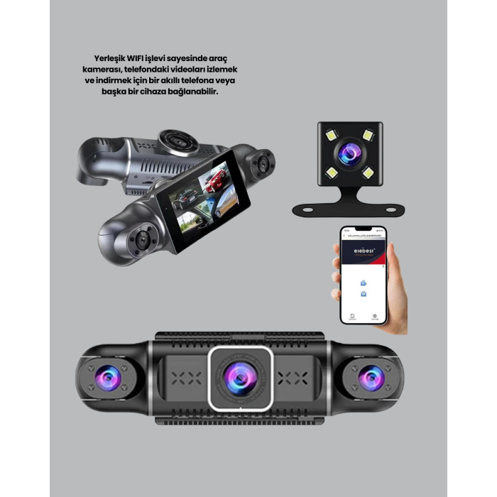 4 Kameralı Araç İçi Kamera 1080P GPS Takip WiFi Gece Görüşlü -