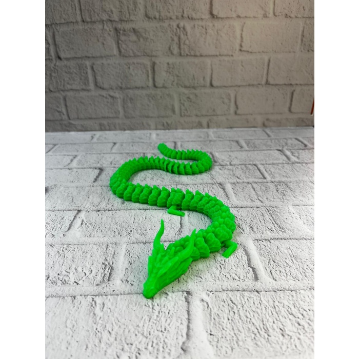 Yeşil Hareketli Ejderha Figürü Esnek Gövdeli Fantastik Dekor 60 cm -