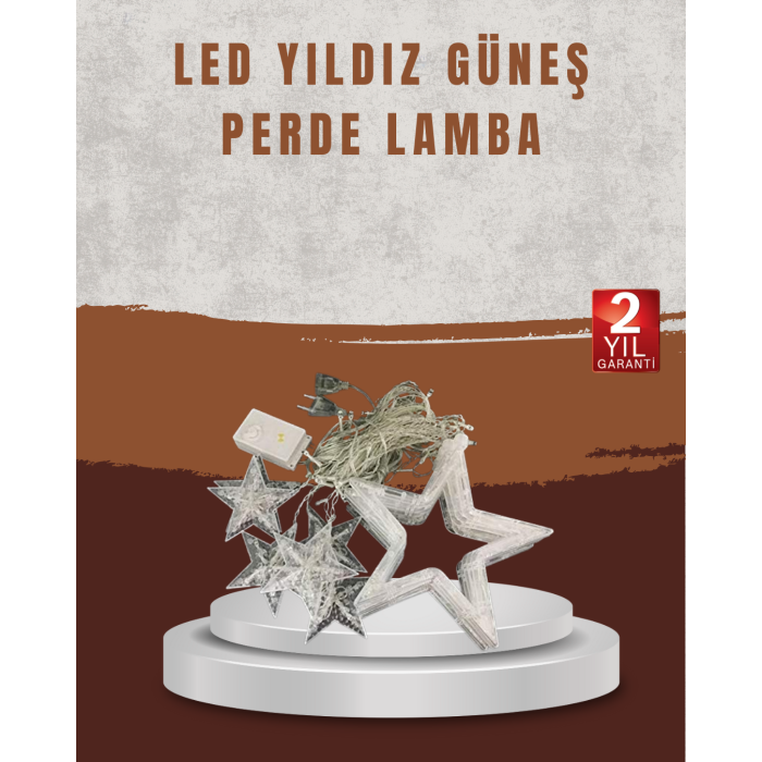 Yıldız Desenli Perde Tipi Peri Led 3x3 Metre Aydınlatma -