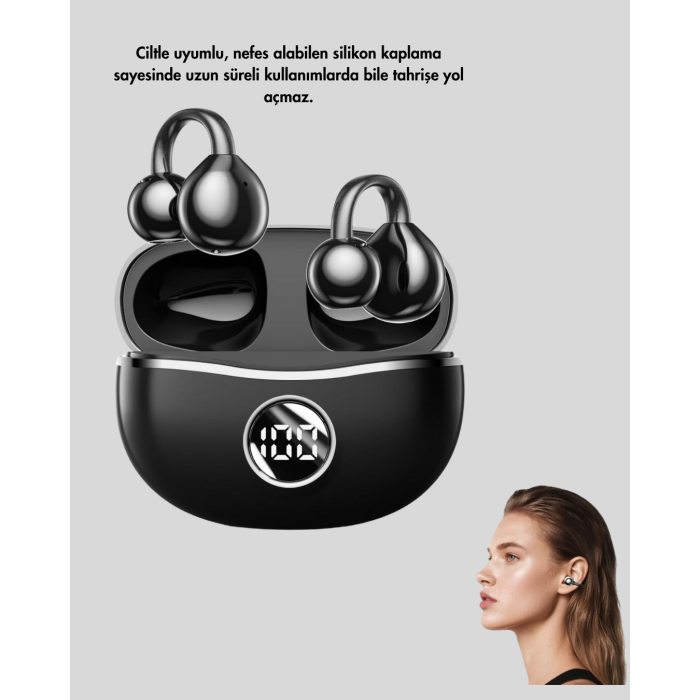 Açık Kulak Tasarımlı Bluetooth 5.4 Kablosuz Kulaklık – Uzun Pil Ömrü -