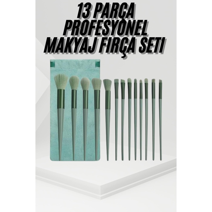 13 Parça Taşınabilir Kılıflı Profesyonel Makyaj Fırça Seti Pudra Allık Fondöten Fırçası -