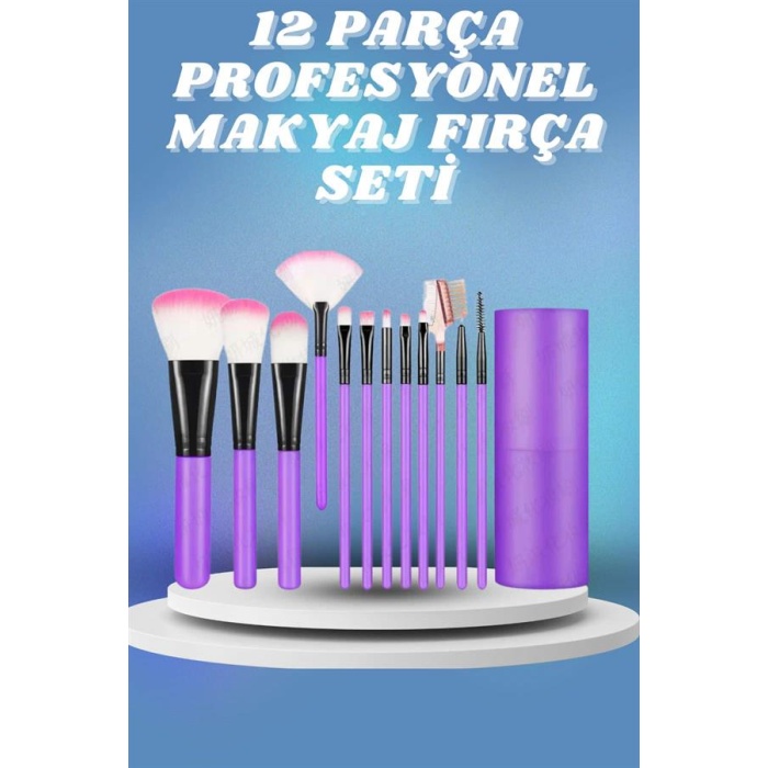 12 Parça Yumuşak Uçlu Makyaj Fırça Set-Göz ve Yüz Makyajı İçin Fırça Seti Profesyonel Makyaj Seti -