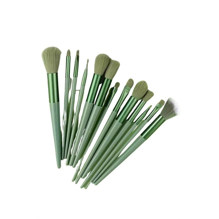 Makyaj Fırça Seti Yeşil 13 Parça Fondöten Fırçası Allık Fırçası Far Fırçası -