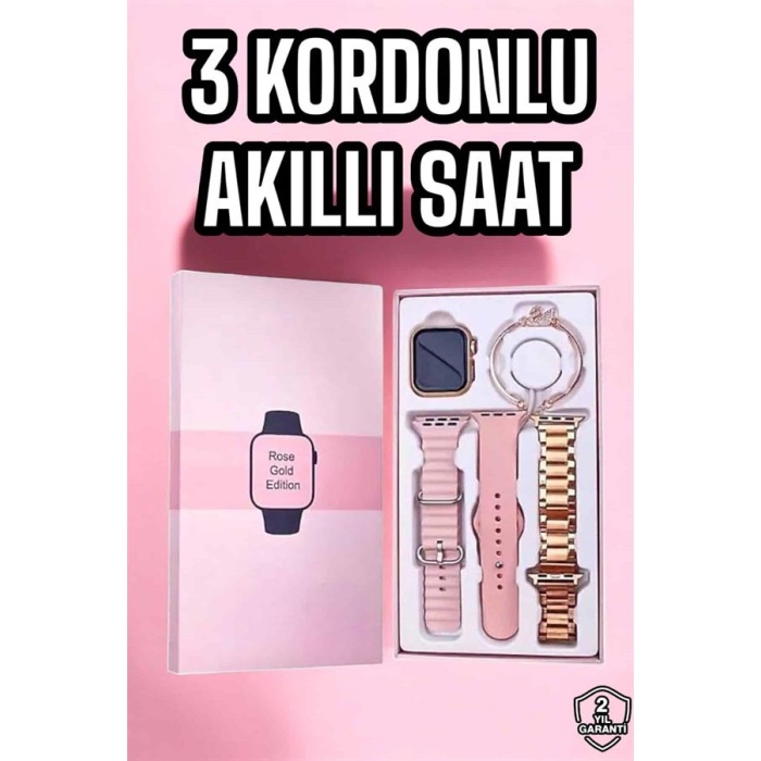 Akıllı Saat Amoled Ekran 3 Kordonlu Aksesuar Hediyeli Sesli Görüşme -