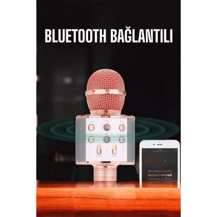 Kablosuz Bluetooth Karaoke Mikrofon USB ve AUX Girişli, Yüksek Ses Kalitesi -