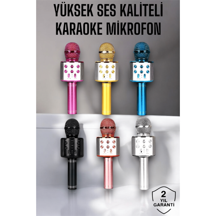 Kablosuz Bluetooth Karaoke Mikrofon USB ve AUX Girişli, Yüksek Ses Kalitesi -