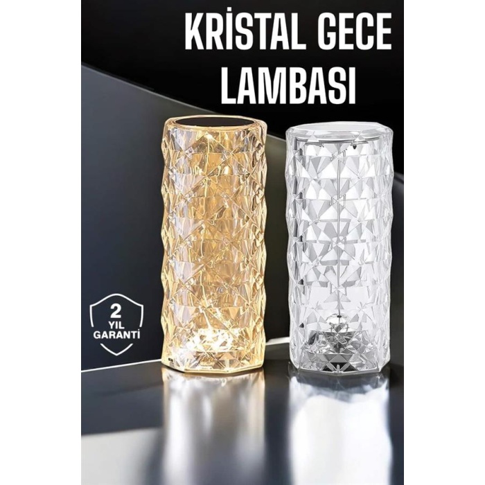Gece Lambası Kristal Lamba Dokunmatik Şarjlı Hediyelik -