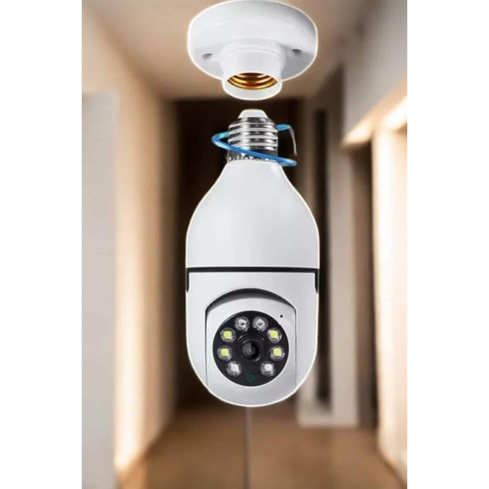 Wifi Kamera Duylu Ampul Görünümlü 360 Derece Dönebilen Ev Kamerası -