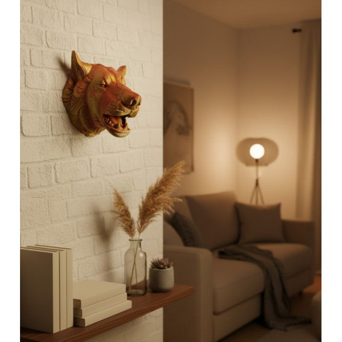 Altın Kaplama Görünümlü Kurt Duvar Süsü -