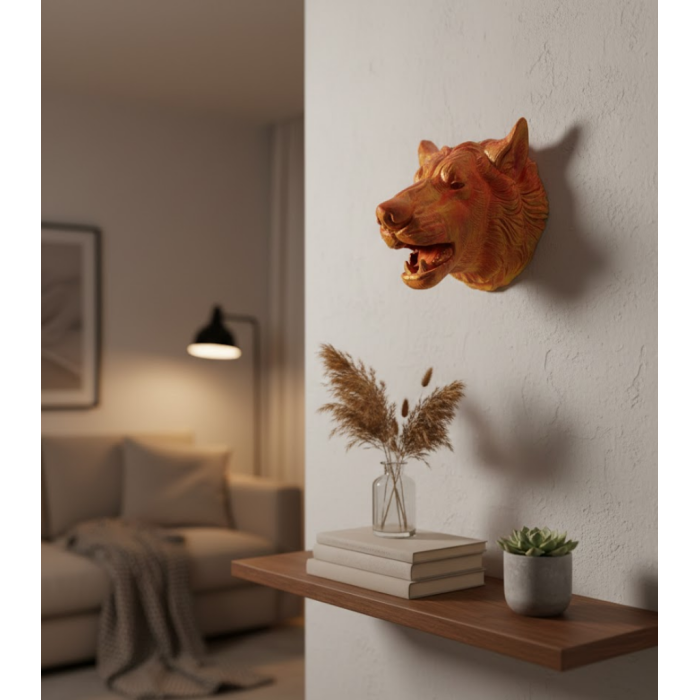 Gold Renk 3D Kurt Başı Duvar Dekoru -