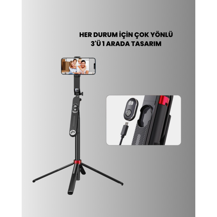 Ayarlanabilir Telefon Tripodu Selfie Stick Çok Açılı Çekim -