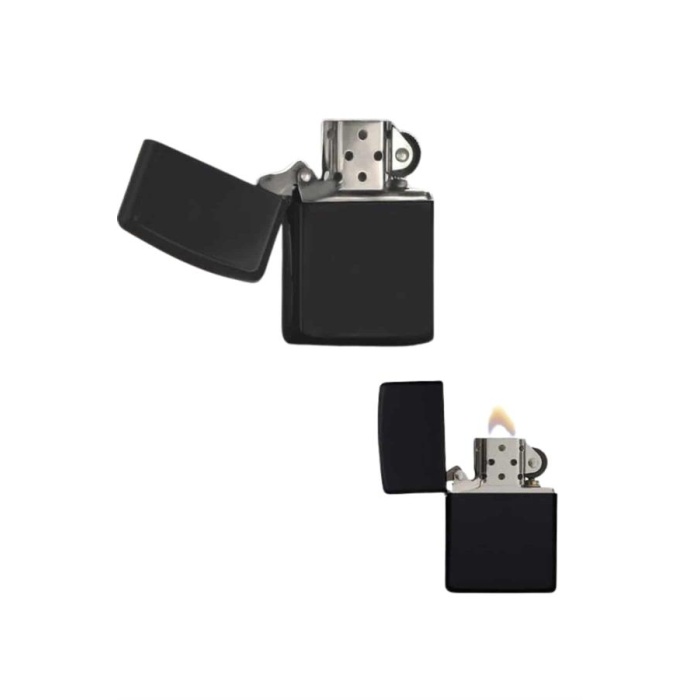 Çakmak Parlak Siyah Zippo Benzinli Çakmak Cep Boy Doldurulabilir -