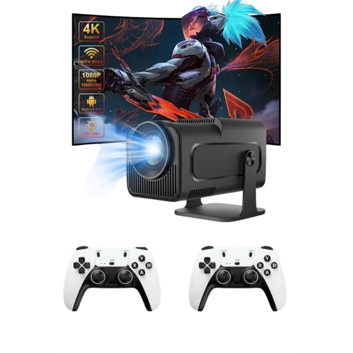 Çift Kollu Game Box Projeksiyon Cihazı Kumandalı Android Tv Dahili Hoparlör -