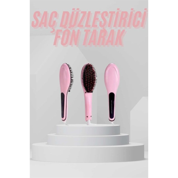 Elektrikli Saç Düzleştirici Tarak Saç Düzleştirici Fırça Sıkı Dişli Pembe -