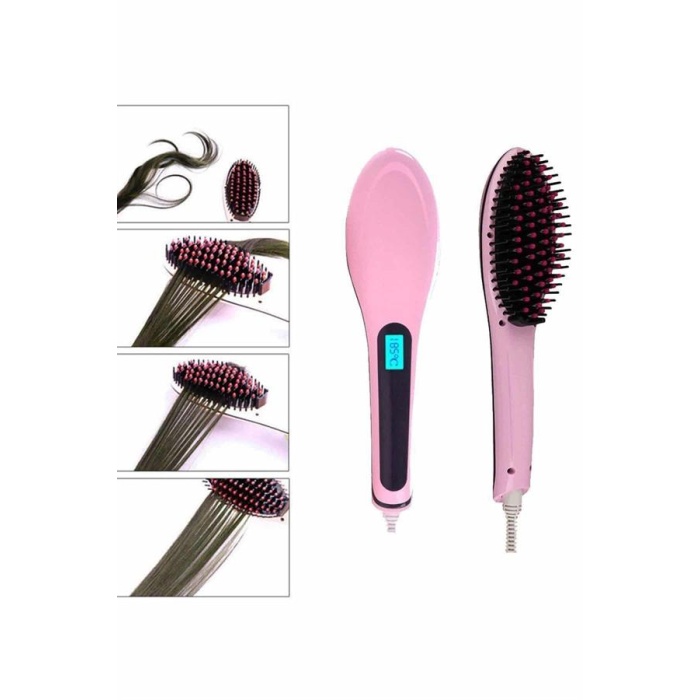 Elektrikli Saç Düzleştirici Tarak Saç Düzleştirici Fırça Sıkı Dişli Pembe -