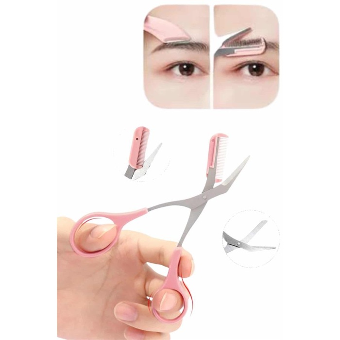 Kavisli Kaş Kirpik Düzeltici Bıyık Alma Taraklı Kaş Makası Yüz Bakım Seti Makas -