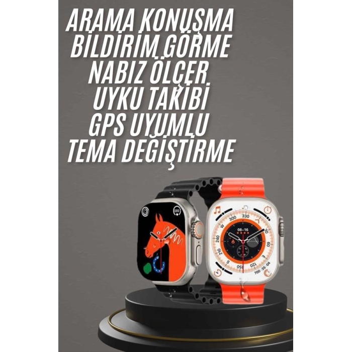Yeni Model Akıllı Saat Ultra Smart Watch Gümüş Kasa 45mm Titreşim -
