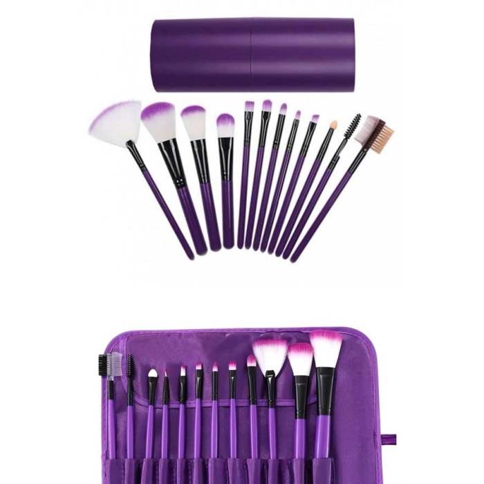 12 Parça Makyaj Fırçası Yumuşak Kıllı Profesyonel Fırça Seti Yüksek Kaliteli Pürüzsüz -