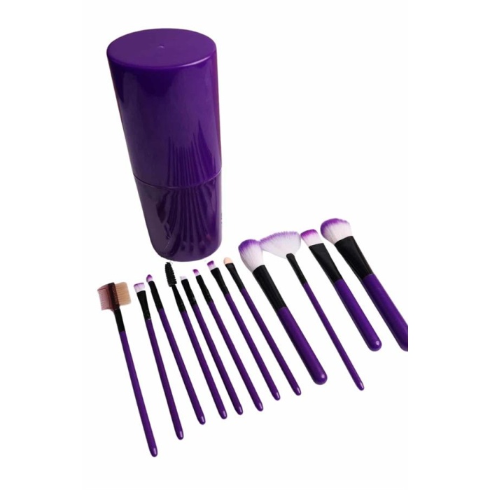 12 Parça Makyaj Fırça Seti Profesyonel Fondöten Allık Far Kontür Fırçası -