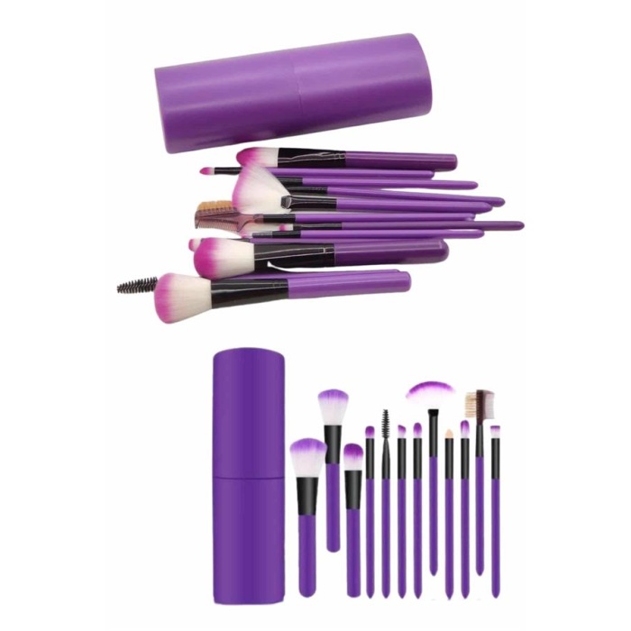 12 Parça Makyaj Fırça Seti Profesyonel Fondöten Allık Far Kontür Fırçası -