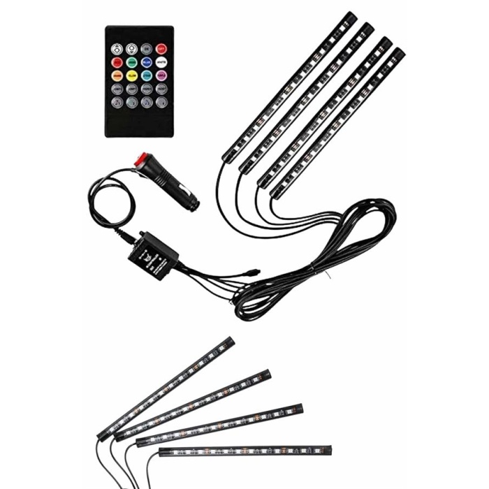 12 Ledli RGB Işıklı Araç Içi Ayak Altı Led Oto Ampul Kumandalı 7 Renk -