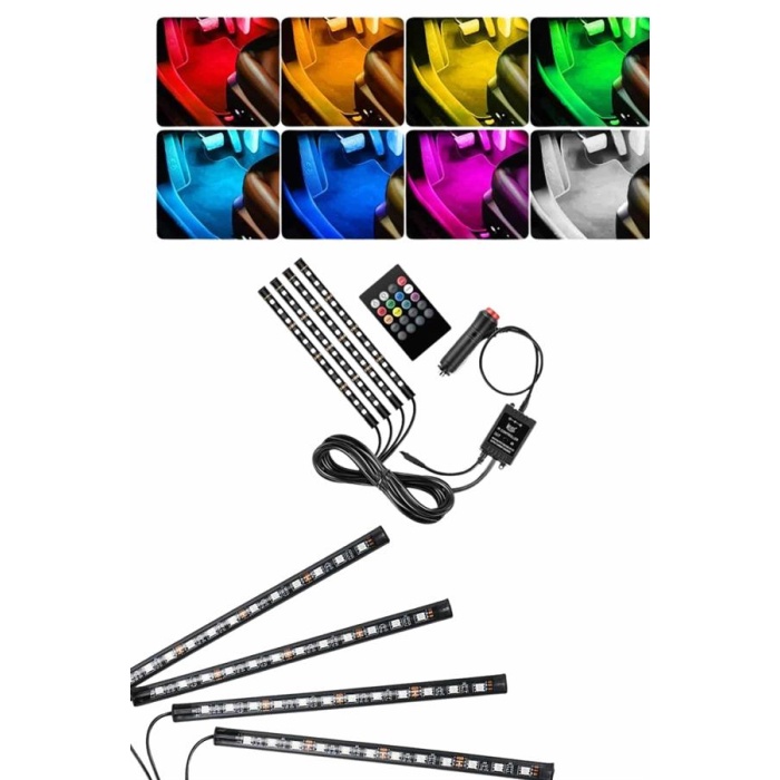 RGB Işıklı Araç İçi Aydınlatma Kumandalı 12li Led Işık Renk Değiştirebilen -