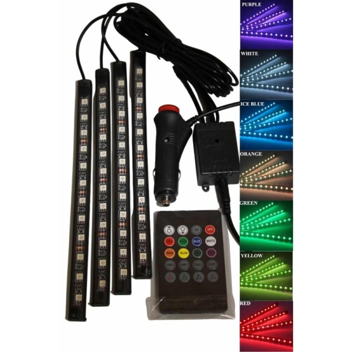12Lİ Şerit Led Işık RGB Sese ve Müziğe Duyarlı Araç İçi Ayak Altı -
