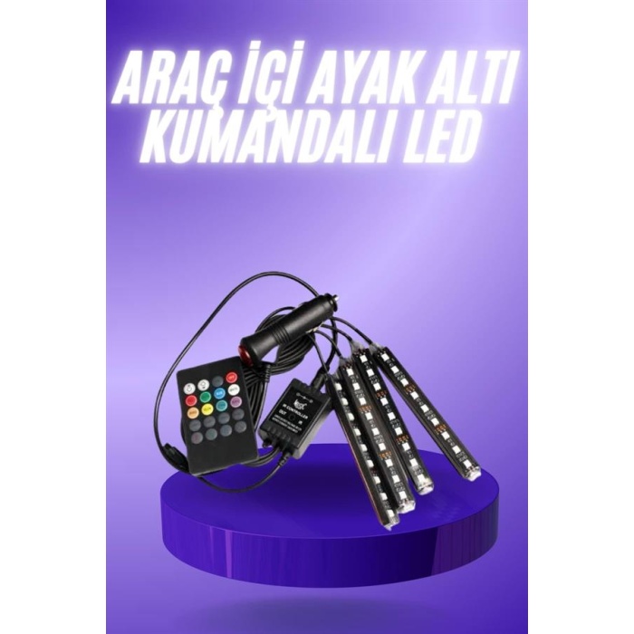 Araç İçi Ayak Altı 12li Şerit Led Işık Uzaktan Kumandalı RGB Işıklı Ses ve Müziğe Duyarlı -
