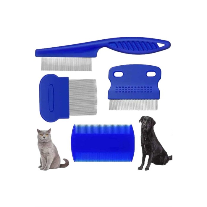 4lü Bit Pire Tarağı Set Kedi Köpek Evcil Hayvan Tüy Toplayıcı Mavi -