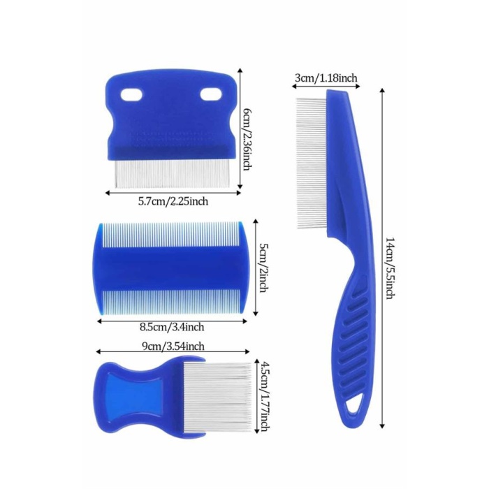 4lü Bit Pire Tarağı Set Kedi Köpek Evcil Hayvan Tüy Toplayıcı Mavi -
