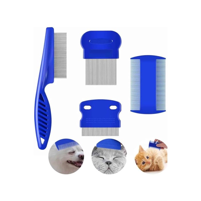 4lü Bit Pire Tarağı Set Kedi Köpek Evcil Hayvan Tüy Toplayıcı Mavi -