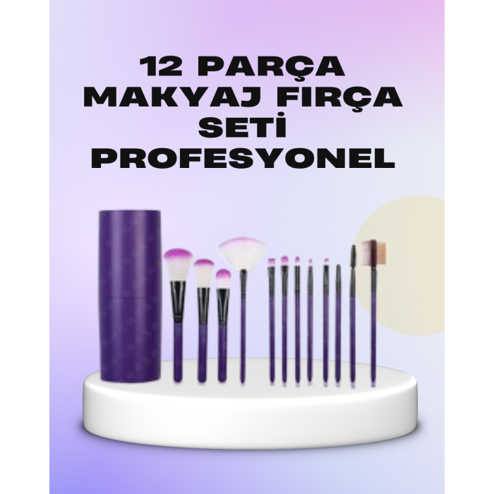 Ergonomik Saplı Fiber Kıllı 12li Makyaj Fırça Takımı Göz ve Ten Makyajı İçin Uygun -